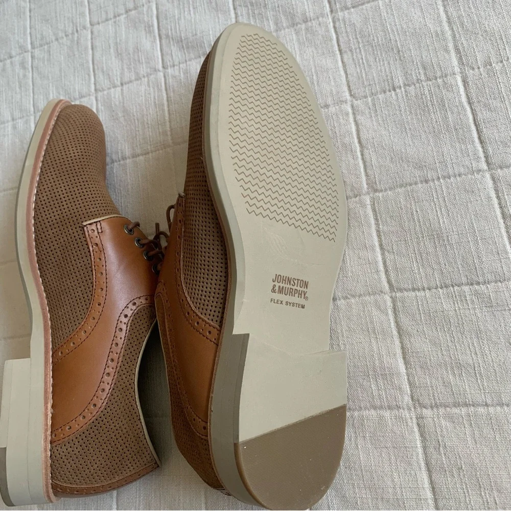 Johnston‎ & Murphy Mens Tan Sheepskin Perforated Oxfords Size 9